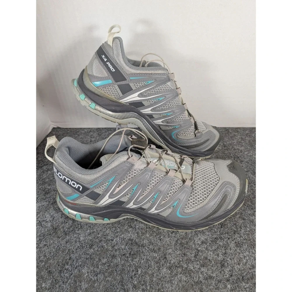 Salomon XA Pro 3D Trail Running Shoes Grey Blue Mens 9 356811 Hiking Sneakers